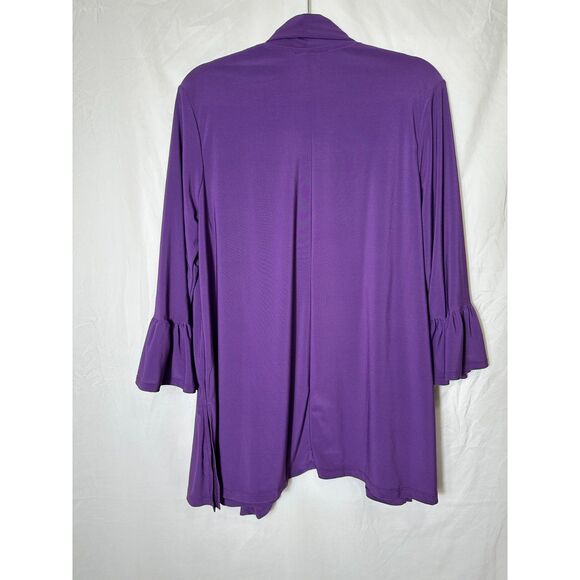 Slinky Brand Women's Slub Knit Dark Purple Open Cardigan Ruffle Sleeve Size PXL - Picture 4 of 4